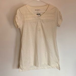 NWT Eddie Bauer Off White Button Lace Tee